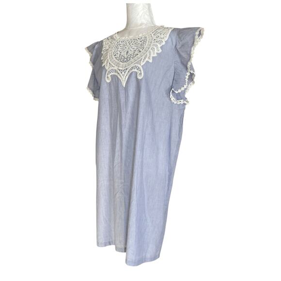 NWT Loft Blue White Stripe Crochet Lace Pinafore Old Money Dress Size Large - Picture 16 of 16